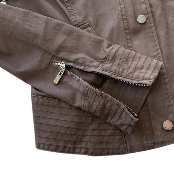 WHBM Chocolate Brown Bomber style Jacket / Coat Copper Snap Buttons & Buckle xxs - Picture 5 of 8